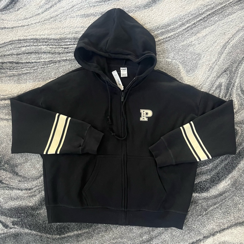New Victoria Secret Pink Hoodie Full Zip Small Black/ White NWT